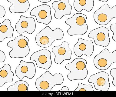 Fried Egg seamless closeup pattern hand drawn illustration. Vector graphic line art. Silhouette sign for logo, print, comics, fashion, pop art, boards Stock Vector