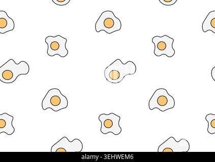Fried eggs colored seamless pattern hand drawn illustration. Vector graphic line art. Healthy breakfast pattern for wrapping paper, fabric, cover desi Stock Vector