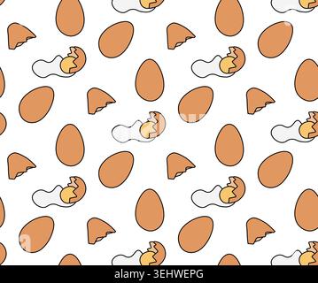 cracked egg and whole Colored seamless pattern hand drawn illustration. Vector graphic line art. Silhouette sign for logo, print, comics, fashion, pop Stock Vector