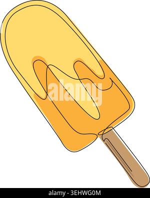 continuous line drawing of an orange popsicle, water ice line art vector illustration Stock Vector