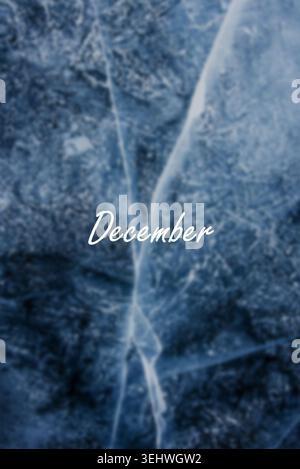 Greeting card banner with inscription Hello, December on background of snowy forest Stock Photo