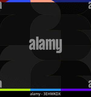 Modern dark abstract geometric background featuring black rounded shapes, dotted texture, golden lines, and vibrant multicolored frame for the 2026 Fo Stock Vector