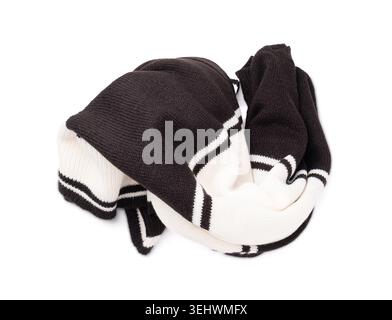 Striped Fabric Texture Isolated, Black and White Textile Pile, Soft Comfortable Material, Abstract Cloth on White Background Stock Photo