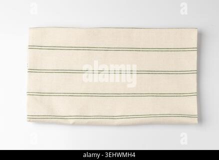 White Striped Napkin Cloth Isolated, Vintage Folded Tablecloth, Natural Eco Textile, Cotton Napkin on White Background Stock Photo