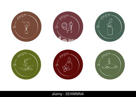 Six unique circular logos appear on a plain white backdrop. Stock Vector
