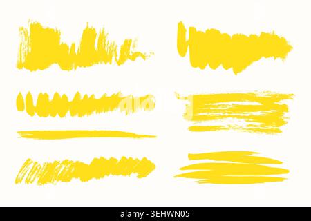 Yellow highlight marker lines, highlighters pen acid strokes. Underline brush or pen line for text, scribble permanent markers neoteric vector Stock Vector