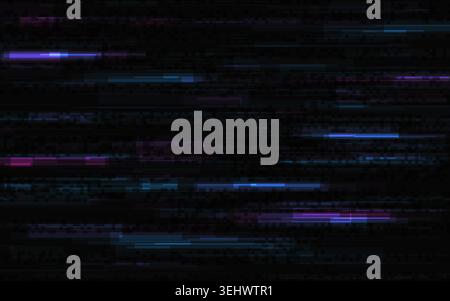 Glitch background with neon digital scan lines on dark texture. Futuristic technology distortion effect for gaming, data, interface or cyber design Stock Vector