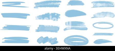 Watercolor waves and water set. Blue pastel paint brush strokes of water surface, wavy, calm, in motion. Vector elements, clipart Stock Vector
