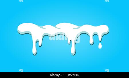 Dripping white snow cap. Smooth cartoon style with soft depth shadows. Thick viscous liquid falling downward Stock Vector