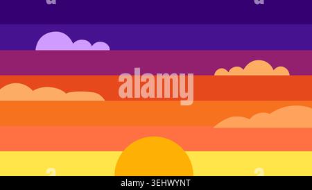 Abstract vector sunset sky. Horizontal bands of purple to yellow. Minimalist flat design clouds Stock Vector