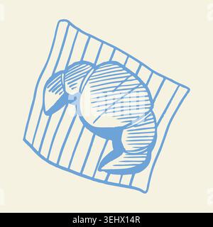 Hand Drawn French Croissant on Napkin Vector Illustration for Bakery Logo Stock Vector