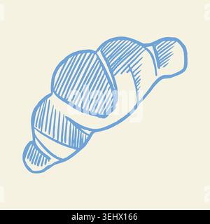 Hand Drawn Croissant Sketch Vector Illustration in Blue Outline Style Stock Vector