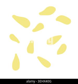 Lemon seeds scattered in random order. Hand drawn yellow doodle elements isolated on white background. Organic citrus food details for packaging, patt Stock Vector