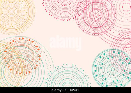 Abstract background made from overlapping concentric circle groups with subtle flattened transparency colors Stock Vector