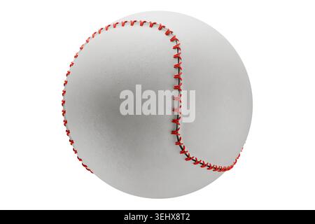 classic white baseball featuring bold red stitching and a detailed leather texture, isolated on a solid white background, perfect for sports merchandi Stock Photo