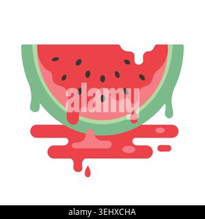 Flat vector illustration of a dripping watermelon slice Stock Vector