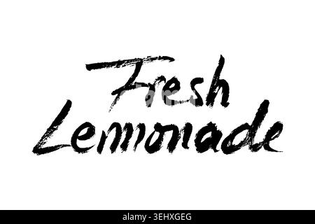 Fresh lemonade calligraphy text drawn in grunge style. Brush stroke summer drink quote vector lettering. Stock Vector