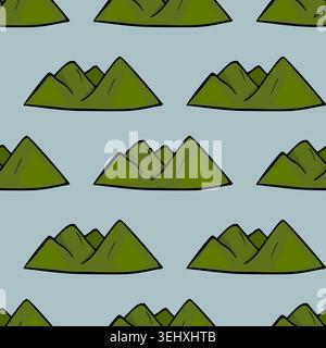 Green stylized mountain range vector pattern, seamless background illustration Stock Vector