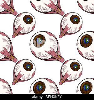 Seamless vector pattern of anatomical eyeballs with Earth in the iris, medical illustration Stock Vector