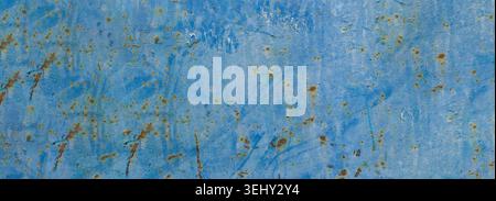 Dark Rusted Metal Texture. Old Grunge Background with Peeling Blue Paint Stock Photo