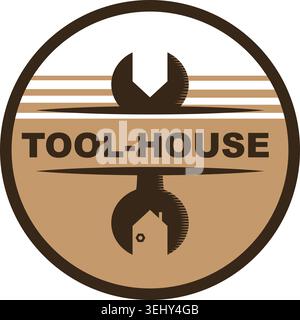 Negative space spanner house logo Stock Vector