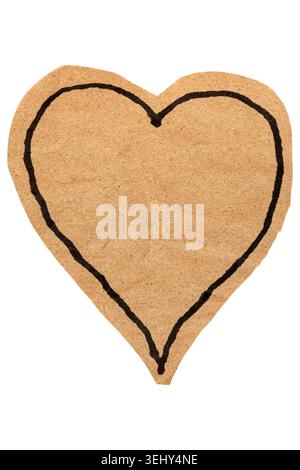 Organic craft paper heart symbol with handmade uneven black outline Stock Photo