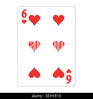 Six of hearts. Playing card with golden elements. Casino icons. Pictograms representing different suits. Vector illustration. Flat design for modern Stock Vector