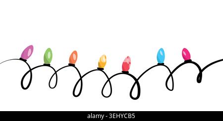 Garland illuminate lightbulbs. Vector realistic glowing colorful christmas lights. National lights day. Vector colorful holiday Christmas New Year Stock Vector