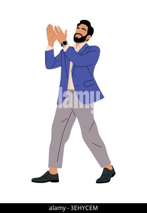 Business Man claps hands in joyful celebration Stock Vector
