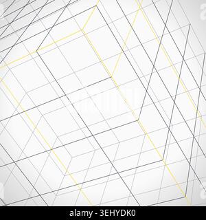 Modern technology-inspired 3D wire cube with layered lines and connection points Stock Vector