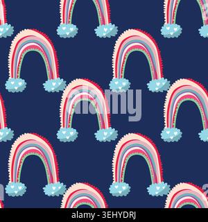 Trendy seamless pattern with colorful rainbow on color background. Design for invitation, poster, card, fabric, textile, fabric. Cute holiday Stock Vector