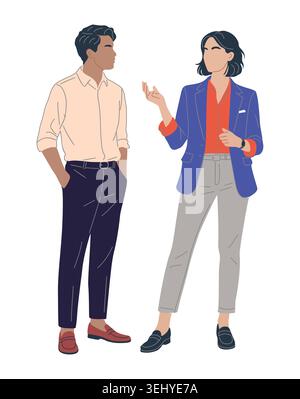 Two professionals converse in a modern setting Stock Vector