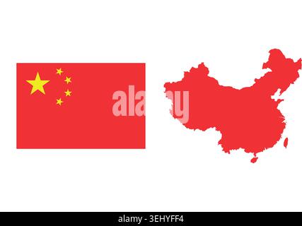 Flag and map of China. Chinese national symbol in official colors. Template icon. Abstract vector background Stock Vector