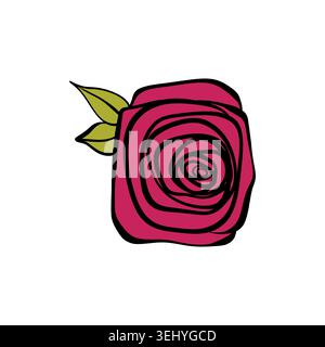 Rose flowers with leaves. Floral hand drawn art ornamental background. Doodle style. Vector illustration. Simple minimalistic nature design Stock Vector