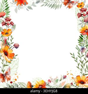 Orange Fruit and Monstera Leaf Wreath Frame Hand Drawn Vector Illustration Citrus Round Border for Tropical Wedding Invitation and Summer Card Design Stock Vector