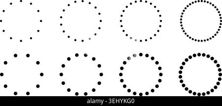 Set of round shapes with dotted borders isolated on white background. Rings with polka dot print. Vector graphic illustration. Stock Vector
