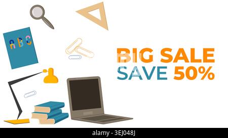 Back to School Sale Discount Banner Flyer with school element and sale tags. for advertising, web design, social media, and print promotions, vector illustration Stock Vector