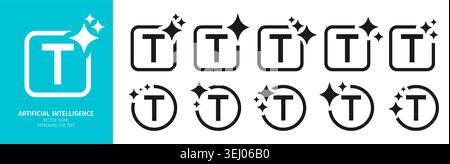Icons for text Improving using AI sparkle set. Artificial intelligence symbols with star frames magic glitter effects starburst signs. Machine learning symbols UI UX app tech design vector elements Stock Vector