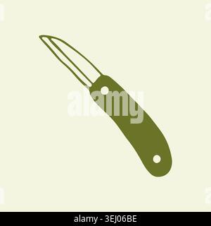 Hand drawn grafting knife or folding pruning blade. Specialized tool for plant propagation and clean cuts. Minimalist line art vector illustration in Stock Vector