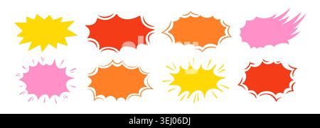 Comic explosion speech bubble silhouette set. Cartoon bomb blast, boom bang effects, dynamic burst rays, fire cloud and doodle pop art puff shapes. Vector illustration isolated Stock Vector