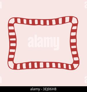 Hand drawn rectangular pillow with red striped frame border. Cute simple doodle decorative cushion for cozy home interior design. Vector flat Stock Vector