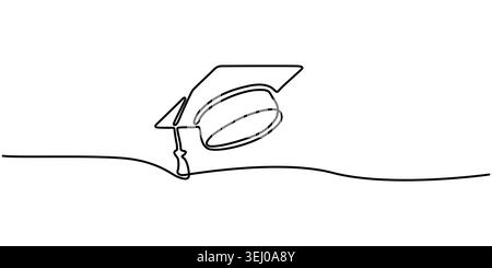 Minimalist Single Continuous Line Illustration of a Classic Graduation Cap Stock Vector