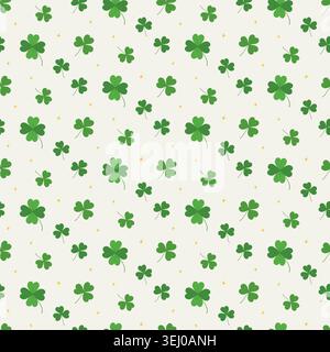 Dense seamless shamrock pattern with repeating clovers, green palette and decorative flat style. Created for fabric printing, wallpaper, packaging design, digital paper and vector illustration use. Stock Vector
