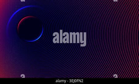 Abstract neon blue and red glowing sphere with concentric circles lines on dark background futuristic space like ripple effect for tech design Stock Vector