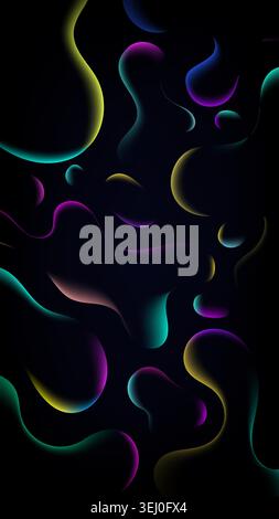 Abstract dark fluid background with vibrant neon gradients of purple blue teal and yellow glowing liquid shapes on black backdrop for tech aesthetics Stock Vector