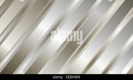 An abstract background featuring diagonal metallic stripes in varying shades of silver, platinum, and champagne gold with glossy reflections Stock Vector