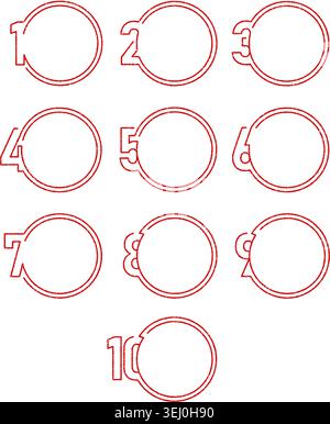Grunge Numbered Circle Frame (1 to 10)  Stamp Set Vector Illustration Stock Vector