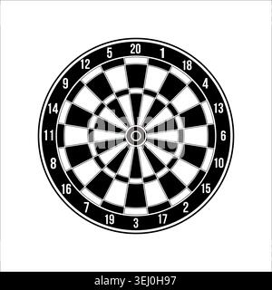 Clean black and white dartboard vector illustration with numbered scoring rings in a precise circular sports target design Stock Vector