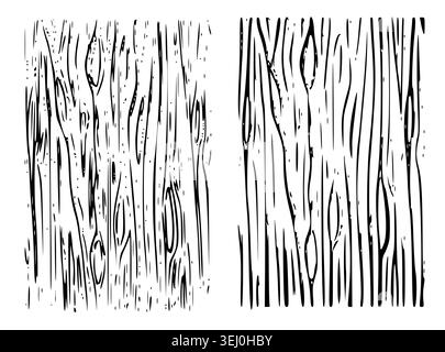 Two variations of hand-drawn wood grain textures utilizing black ink linework to replicate organic timber panels Stock Vector