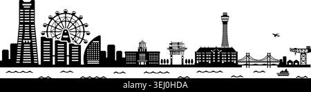 Yokohama Harbor Skyline Silhouette Vector Illustration Stock Vector